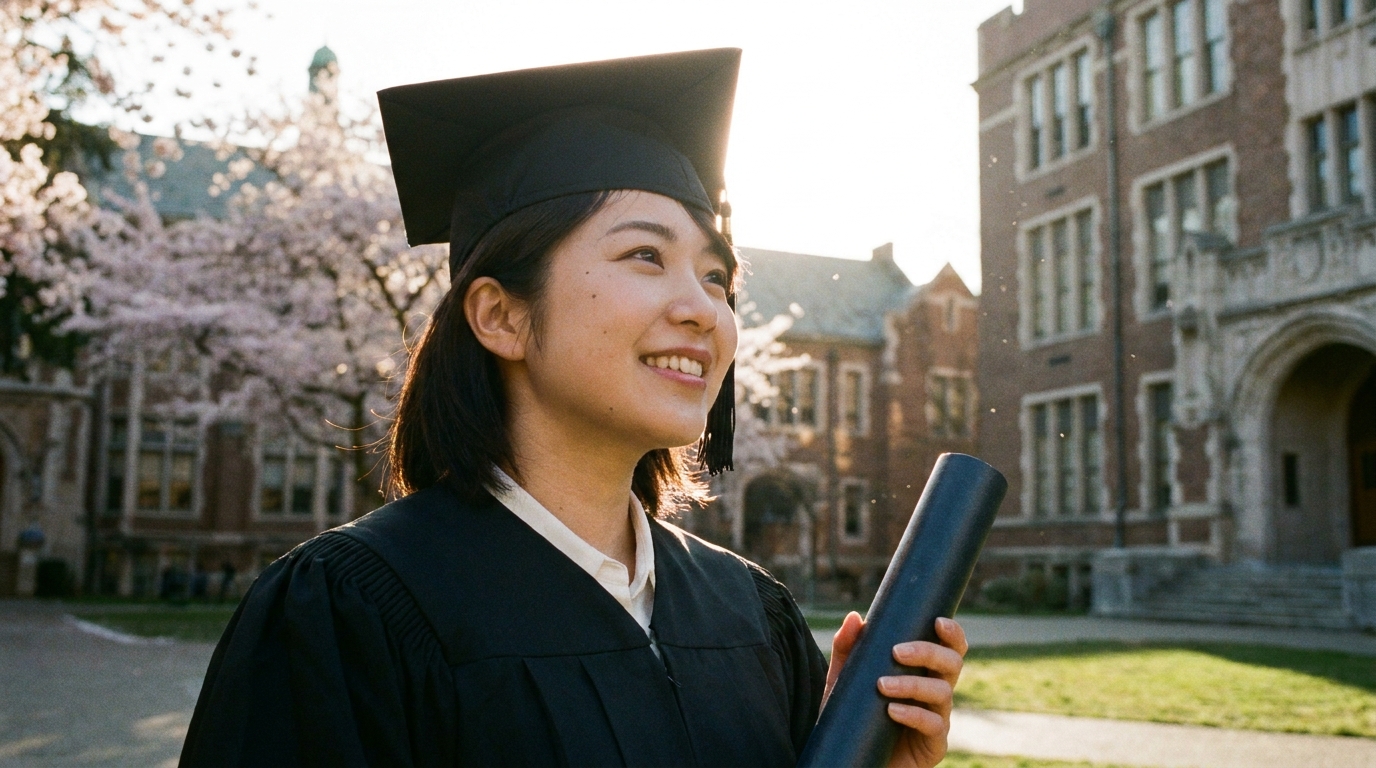 大学を卒業し、希望に満ちた表情で卒業証書を持つ女性。養育費の支払い期間が大学卒業まで延長されるケースを象徴している。
