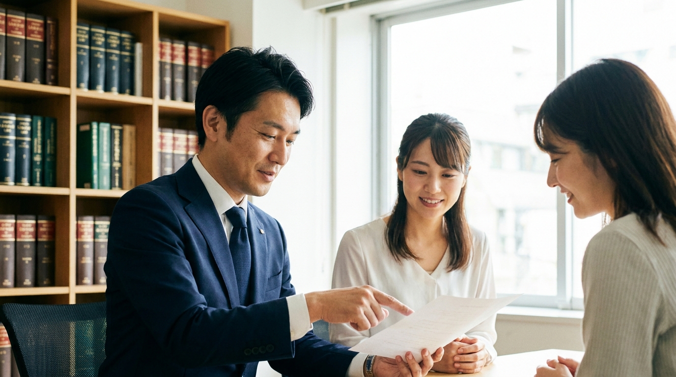 慰謝料請求について弁護士に相談し、アドバイスを受ける女性